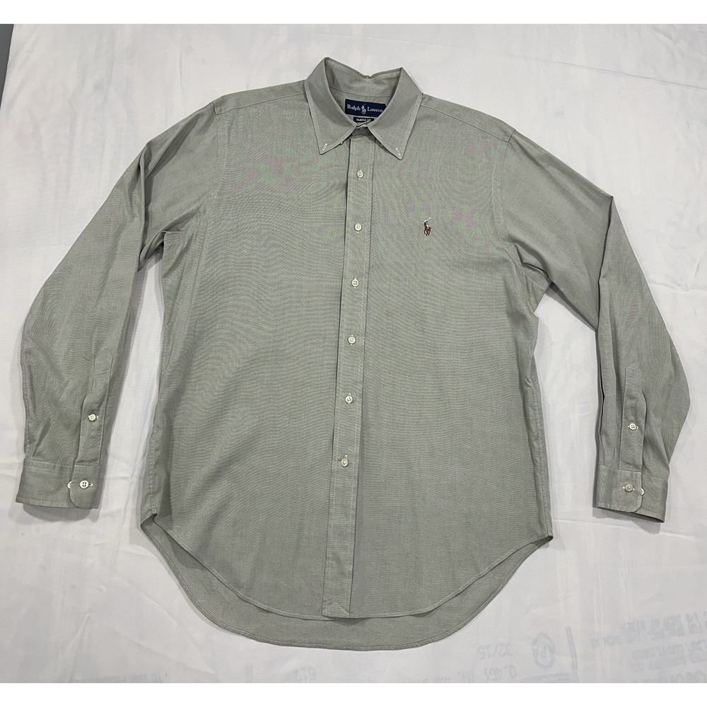 Polo Ralph Lauren Classic Fit Mens Gray Long Sleeve Button Shirt 16 - 34/35 READ